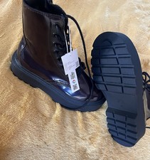 Zara Burgundy Combat Boots Size 32