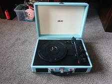 Akai A60011N Portable Bluetooth Vinyl Record Player with Blue Carry Case