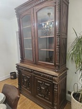 Antique Belgian Wooden Oak Crafted Display Cabinet