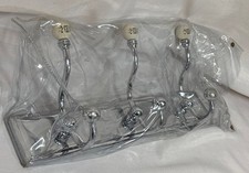NOS 15" Chrome French PARIS Style Towel Coat Rack 3 Double Hooks Porcelain Knobs