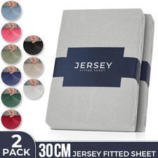Pack of 2 Jersey Fitted Sheets Bed Sheet Stretchy Fit Sheet 100% Cotton all Size