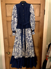 Jean Varon Vintage 1970s Prairy Dress - blue - size 12