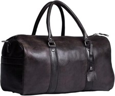 Unisex Black Distressed Genuine Leather Gym Sports Travel Bag Duffel Fashion Bag