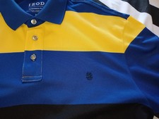 Izod Lacoste Mens Polo Shirt M Blue Yellow Black Performance Polo Short Sleeve 
