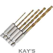 TITANIUM COATED DRILL BITS HEX SHANK  5 PIECE SET 1.5,2,2.5,3.2,4.8mm METAL,WOOD