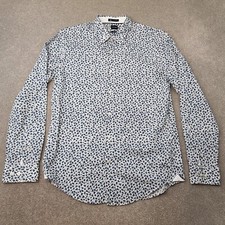 Hugo Boss Mens Shirt Large Blue White Floral Leaf Thomas Mason Ronni Slim Fit
