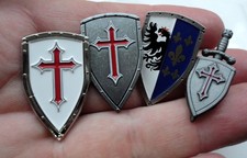 4 x Knights Templar Shield Crusader St George Crusade Cross Pin Badge Medieval