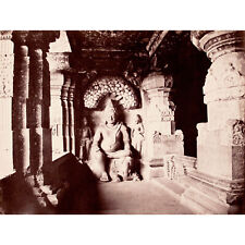 VINTAGE PHOTOGRAPHY ELORA INDUR SUBHA FIGURE INDRA HINDU COURT INDIA 30X40 CMS F