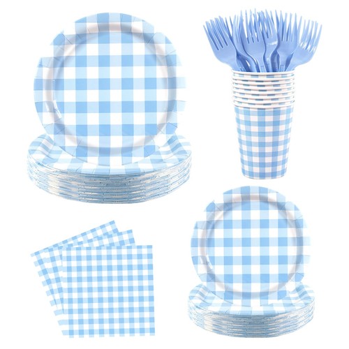 150pcs blue gingham disposable - 150pcs,
