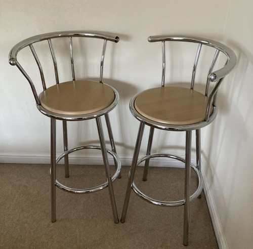 Chrome beech wood bar stools - bar,