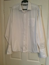 Mens White Formal Shirt long sleeve double cuff 100%cotton M & S collar 17.5 ins