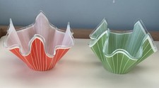 Pair Retro Chance striped Glass Handkerchief Vases origl label  orange & green