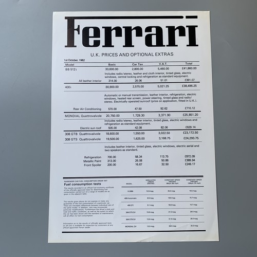 Ferrari range price list - ferrari,