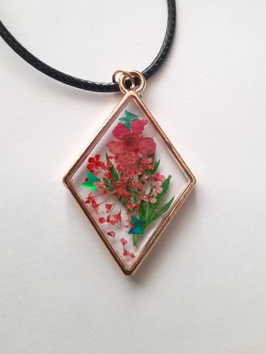 Handmade resin necklace dried - necklace,