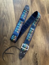 Original Vintage 60s 70s Boho Style JEANS Multicolour Guitar Strap, Metal Buckle