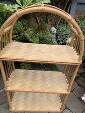 1970’s Handmade Bamboo And Wicker 3 Tiered Shelving Unit Height 77cm Width 46cm