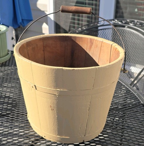Vintage staved wooden bucket - vintage,