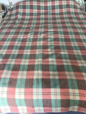 Vintage 100% Pure Wool MidC Welsh Blanket Carthen Quilt Pink Green Cream 68”x86”