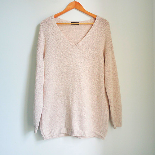 Pink knit neck - knit, v-neck