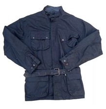 Kakadu Traders Australia Belted Black Oilskin Jacket Leather Trim - Large