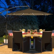 3M Banana Cantilever Parasol with LED Lights Outdoor Garden Crank Umbrella Taupe