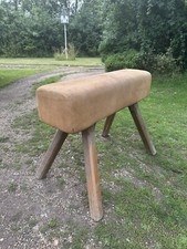 Vintage Hide Leather Gymnastic Pommel Vault Horse with Wooden Legs - London
