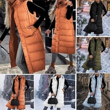 WOMENS LADIES LONG LINE HOODED PUFFER GILET BODY WARMER JACKET PADDED VEST TOP