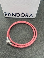 NEW Genuine Pandora Double Dark Pink Leather Bracelet 925 ALE size 20cm(40cm)