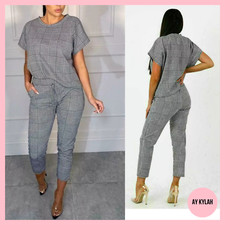 Womens Co Ord Check Boxy Suit Ladies Lounge Wear Set Two Piece Tracksuits NEW