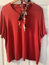 Red Short Sleeve Top With Detachable Pussy Bow Neck Tie Size 20