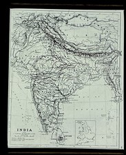 Vintage Magic Lantern Slide, MAP OF INDIA. c1920s