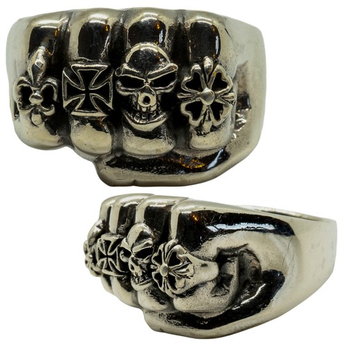 Fist ring 925 silver - silver, skull