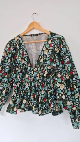 Zara black floral peplum - black, top