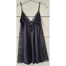Victoria's Secret Satin Lace Black Cami Nighty Intimates Top Night Dress Size M