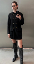 Zara 100% Wool Knit Coat Black