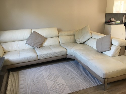 Cream leather corner sofa - leather,