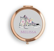 Personalised Rose Gold Compact Pocket Mirror Converse Floral Boot/ Birthday gift