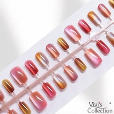 Press on Nails Short Square Rose Pink Gradient Ombre Tips With Gel Glue False