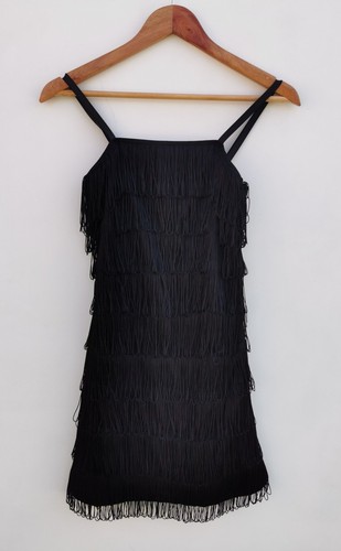 Black tiered fringe mini - black,