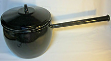 Enamel Ware Large & Long Handled Cooking Pot Mid-Century Lidded Excel Cond.