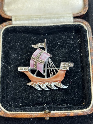 Vintage enamel marcasite - enamel,