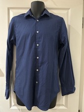TM Lewin Men’s Navy Polka Dot Shirt – Fitted, Long Sleeve, Size 15/34 (M) (bc323