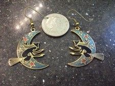 SEA GEMS UK WITCH ON MOON Dangle Enamel  Pierced Earrings