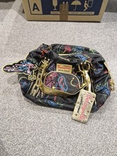 Betsey Johnson Kitsch Neon Black Gold Graphic Print Clutch Crossbody Bag Purse
