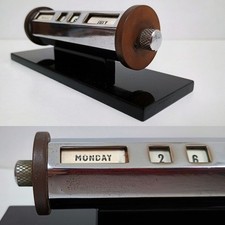 Art Deco Perpetual Desk Calendar Black Crome Modernist
