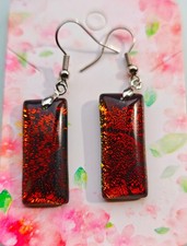 Murano glass drop earrings.  Brown and gold hues. 28 x 12 mm