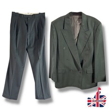 YVES SAINT LAURENT Men’s Size R 50 Dark Green Pinstriped Pure New Wool Suit