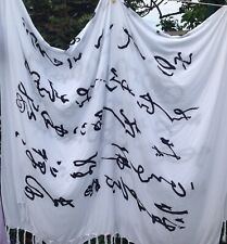 large shawl white indigo oriental calligrophy abstract print viscose prayer shaw