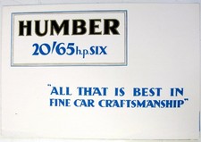 HUMBER 20/65 HP Six Range 1930s Original Car Sales Brochure