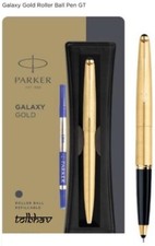 Parker Galaxy Gold Plated Body Clip Roller Ball Pen GT Trim Blue Ink RollerBall